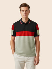LV Summer Dry Fit Polo Shirt For Men-Black with Grey & Red Panels-BE1345/BR13587