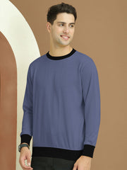 ZARA Fleece Funky Style Sweatshirt For Men-Cornflower Blue with Black-BE2486