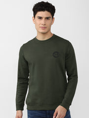 ZARA Fleece Funky Style Sweatshirt For Men-Olive Green-BE2393