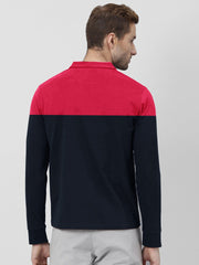 U.S.P.A Long Sleeve Polo Shirt For Men-Dark Pink & Navy-SP6448