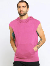 NK Fleece Cowl Neck Sleeveless Hoodie For Men-Pink Melange-SP333