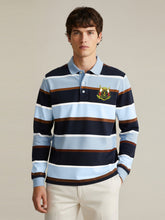 Louis Vicaci Long Sleeve Polo Shirt For Men-Sky with Navy Stripe-BR900