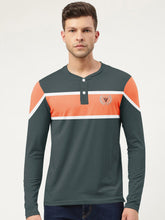 Louis Vicaci P.Q Long Sleeve Henley Shirt For Men-Dark Slate Grey with Orange Panel-SP1739