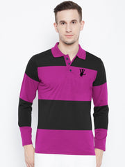 Louis Vicaci Long Sleeve Polo For Men-Black with Magenta-BR885