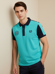 LV Summer Polo Shirt For Men-Light Cyan Blue & Dark Navy-SP1547/RT2367