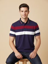 LV Summer Dry Fit Polo Shirt For Men-Dark Purple with Stripe-BE1587/BR13805