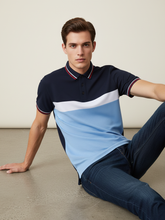 LV Summer Dry Fit Polo Shirt For Men-Navy with Sky & White Stripe-BE1697/BR13912