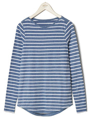 Next Long Sleeve Crew Neck Jersey Lycra Strech Blouse For Ladies-Blue With Stripes-AN3886