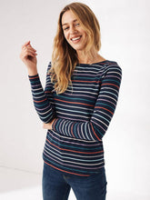 Nxt Long Sleeve Crew Neck Jersey Lycra Strech Blouse For Ladies-Navy With Stripes-RZ24