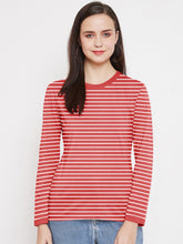 Nxt Long Sleeve Crew Neck Jersey Lycra Strech Blouse For Ladies-Red With Stripes-RZ22