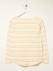 Next Long Sleeve Crew Neck Jersey Lycra Strech Blouse For Ladies-White With Stripes-AN3891