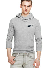 NK Fleece Funnel Neck Pullover Hoodie For Men-Grey Melange-SP393