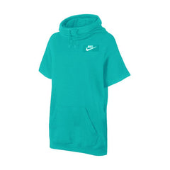 NK Fleece Short Sleeve Hoodie For Ladies-Cyan Blue-BR993