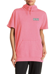 Nyc Polo Fleece Short Sleeve Hoodie For Ladies-Pink Melange-SP1551