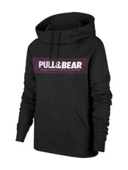 P&B Fleece Pullover Hoodie For Men-Black With Burgundy Melange Panel-SP637