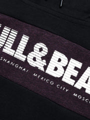 P&B Fleece Pullover Hoodie For Men-Black With Burgundy Melange Panel-SP637