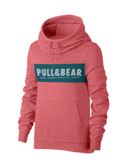 P&B Fleece Pullover Hoodie For Men-Dark Pink Melange With Prussian Blue Panel-SP636/RT2157
