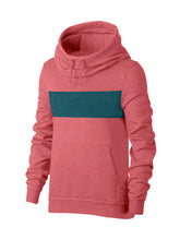 P&B Fleece Pullover Hoodie For Men-Dark Pink Melange With Prussian Blue Panel-SP636/RT2157