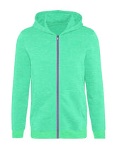 RB Fleece Zipper Hoodie For Men-Green Melange With Navy Embroidery-BE08