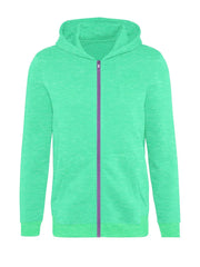 RB Fleece Zipper Hoodie For Men-Green Melange With Navy Embroidery-BE08