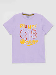 Summer Single Jersey Crew Neck Tee Shirt For Kids-Purple With Print-AN4158