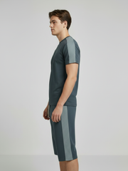 Summer Co Ord Set For Men-Dark Grey & Light Grey Panel-BE4600