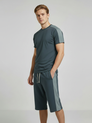 Summer Co Ord Set For Men-Dark Grey & Light Grey Panel-BE4600