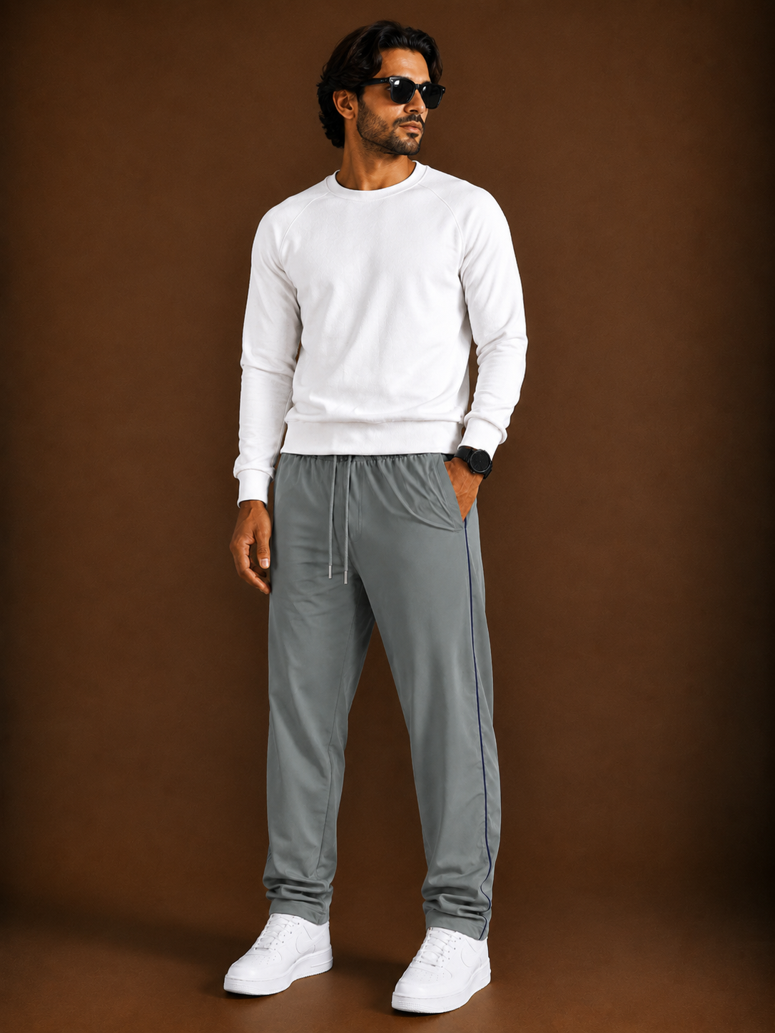 Stylish Regular Fit Both Season Trouser For Men dark salad grey with navy stripes tr15