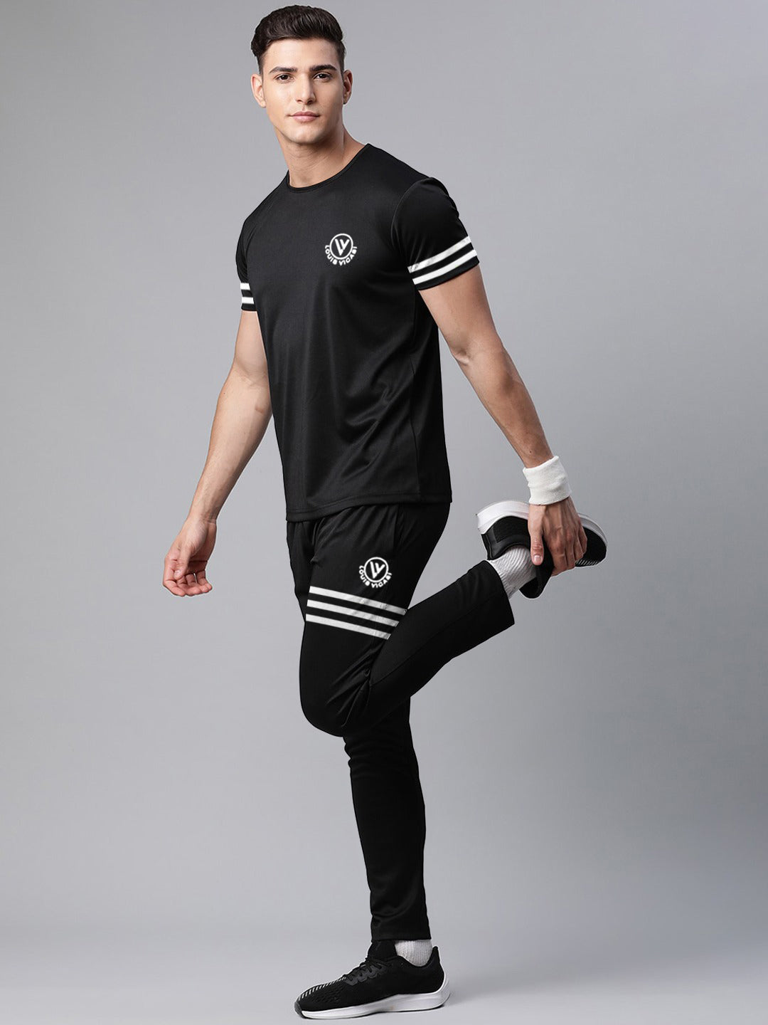 Louis Vicaci Summer Active Wear Tracksuit For Men-Black-SP1708/RT2415