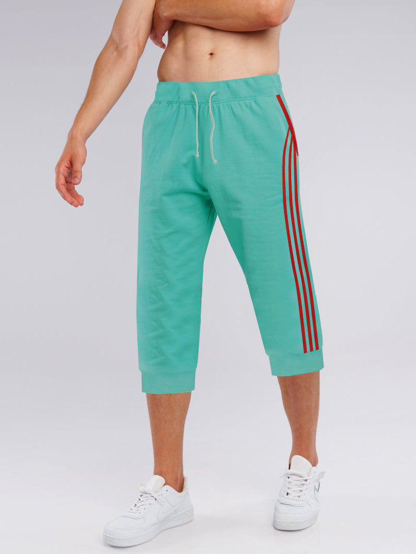 Summer Jersey Terry Slim Fit Bermuda Short For Men-Cyan with Stripes-SP1775/RT2436