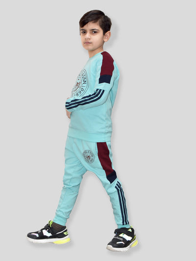 U.S Polo Assn Fleece Tracksuit For Kids-Cyan Blue-BE96/BR912