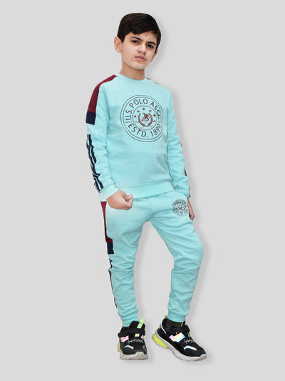 U.S Polo Assn Fleece Tracksuit For Kids-Cyan Blue-BE96/BR912