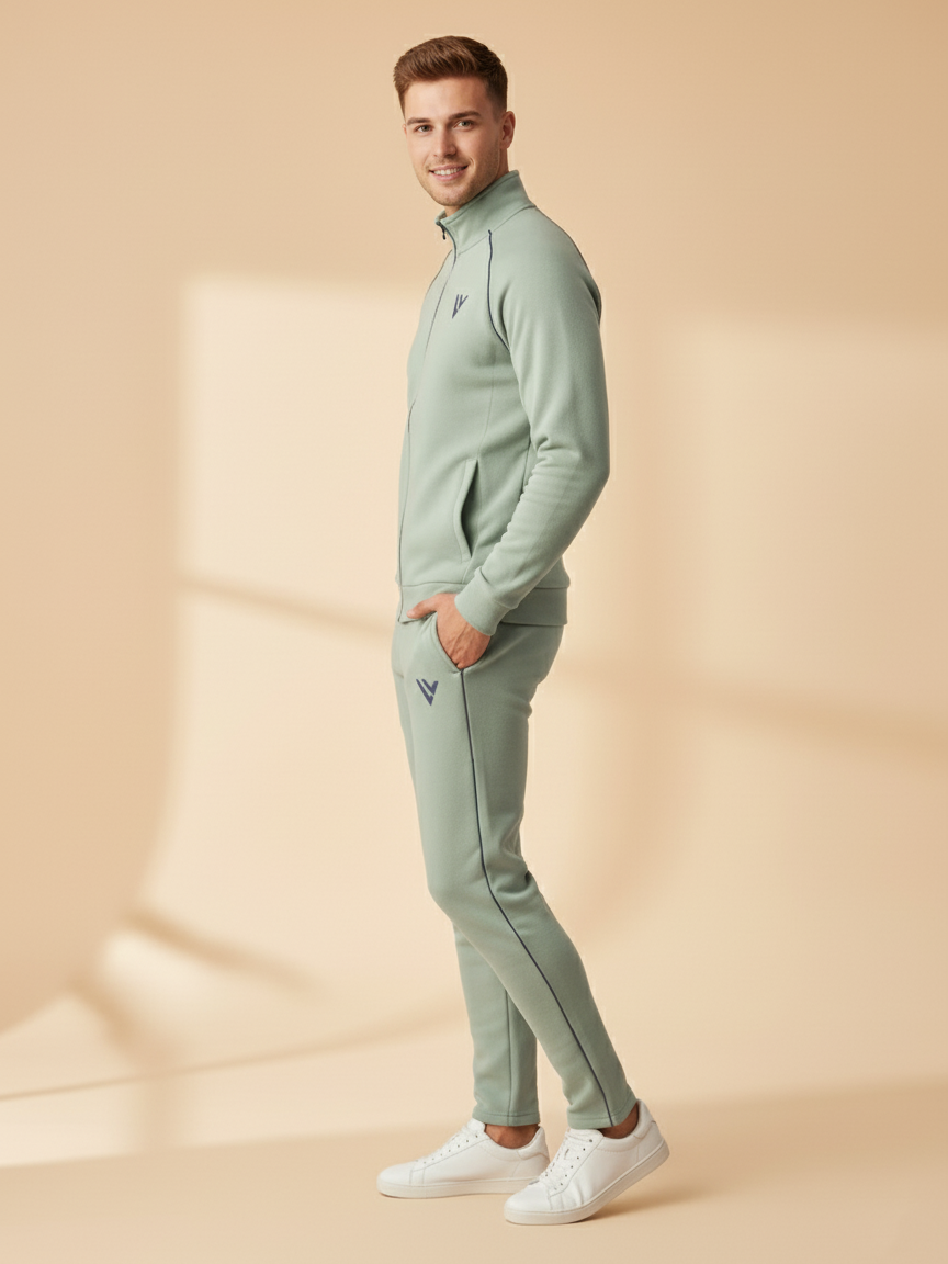 Louis Vicaci Fleece Zipper Tracksuit For Men-Light Green-LVTS07