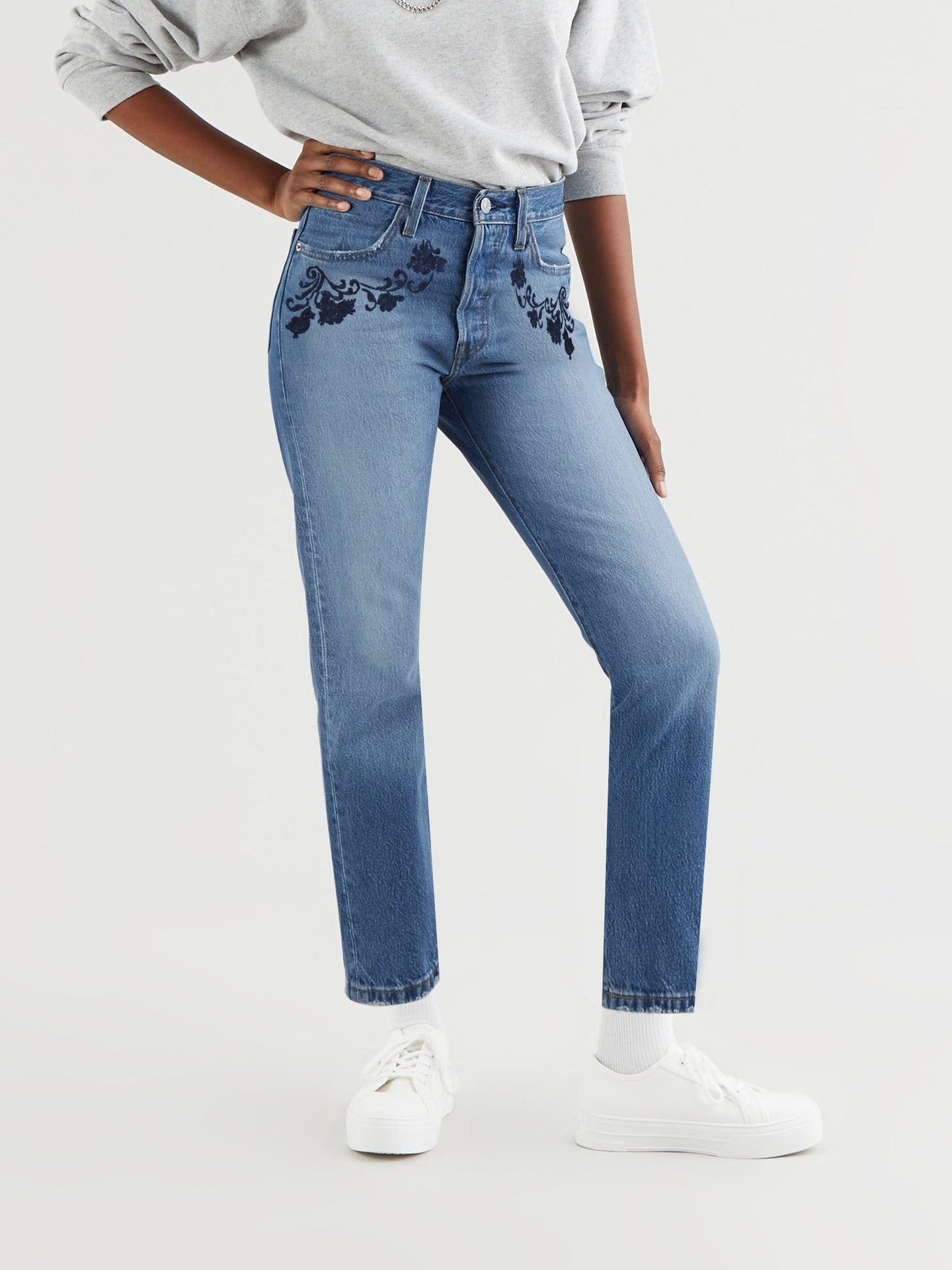 F&F Slim Fit Non Stretch Denim For Ladies-Blue Faded-SP2569