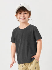 L.A.T Crew Neck Single Jersey Tee Shirt For Kids-Charcoal Melange-SP2093
