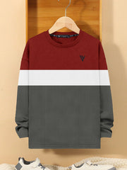 LV Crew Neck Long Sleeve Thermal Tee Shirt For Kids-Red with White & Grey-SP1719/RT2423