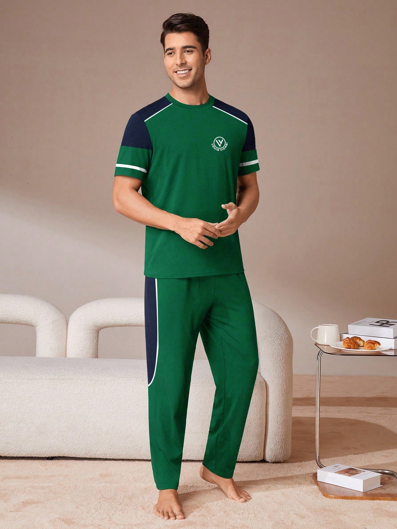 Louis Vicaci Summer Active Wear Tracksuit For Men-Green with Navy Panels-SP1787/RT2437