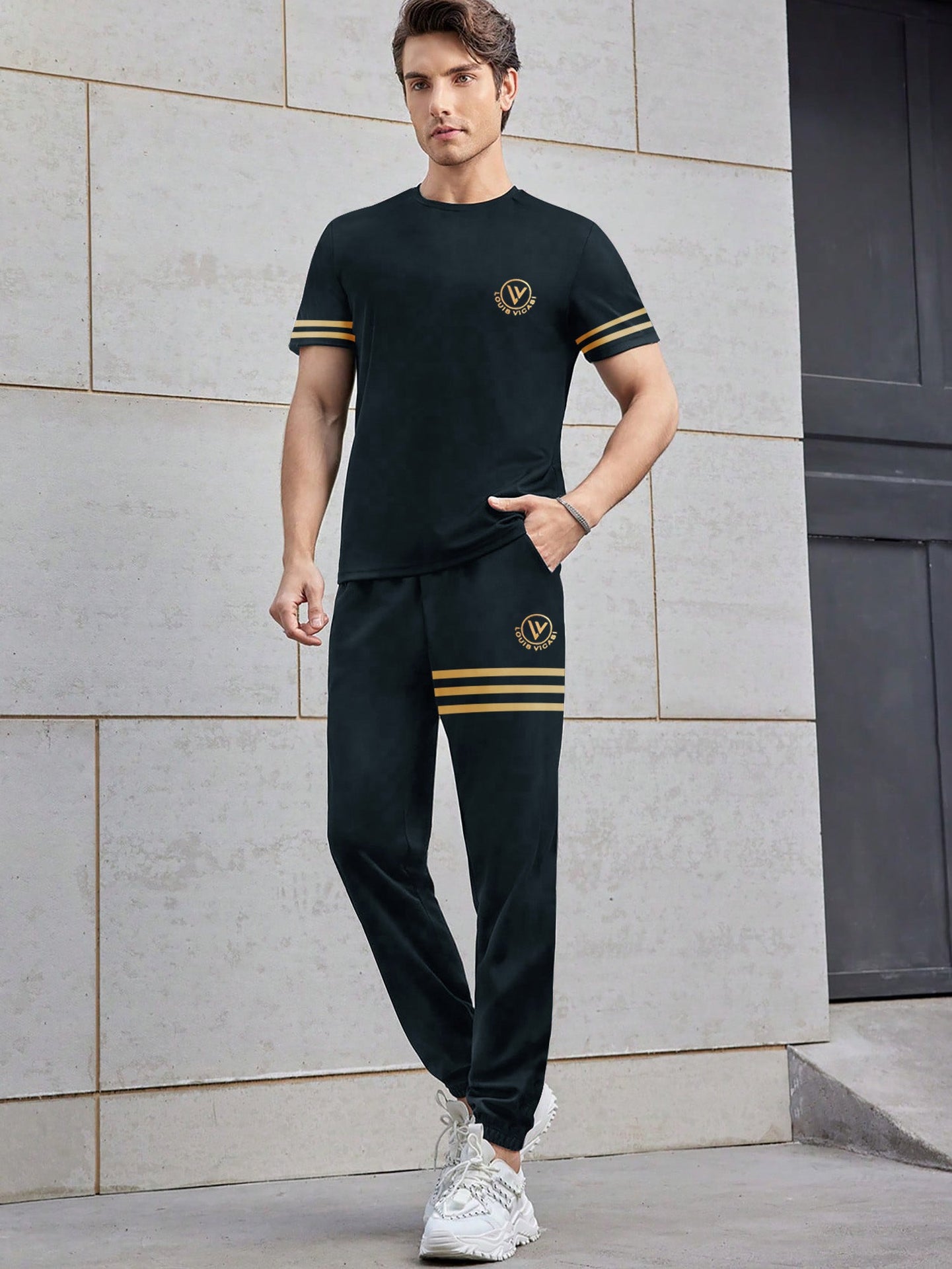 Louis Vicaci Summer Active Wear Tracksuit For Men-Dark Navy-BE918/BR13179