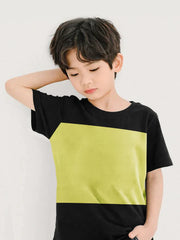 NK Crew Neck Single Jersey Tee Shirt For Kids-Black with Yellow Texture Panel-SP2225