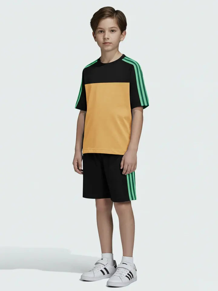 Ads Summer T Shirt & Short Suit For Kids-Black With Khaki-BE3266/BR15696