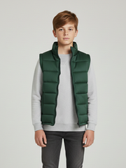 Payper Winter Sleeveless Zipper Mockneck Jacket For Kids-Forest Green-PSJ07