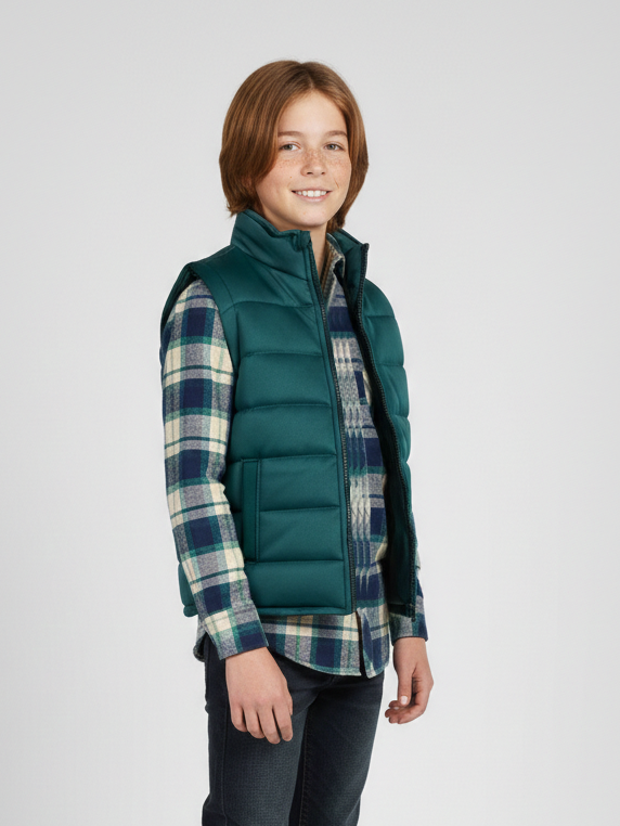 Payper Winter Sleeveless Zipper Mockneck Jacket For Kids-Pine Green-PSJ08