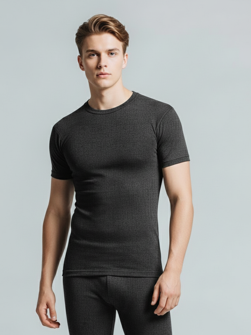 Half Sleeve Thermal Warmer Shirt For Men-Charcoal-TVS09