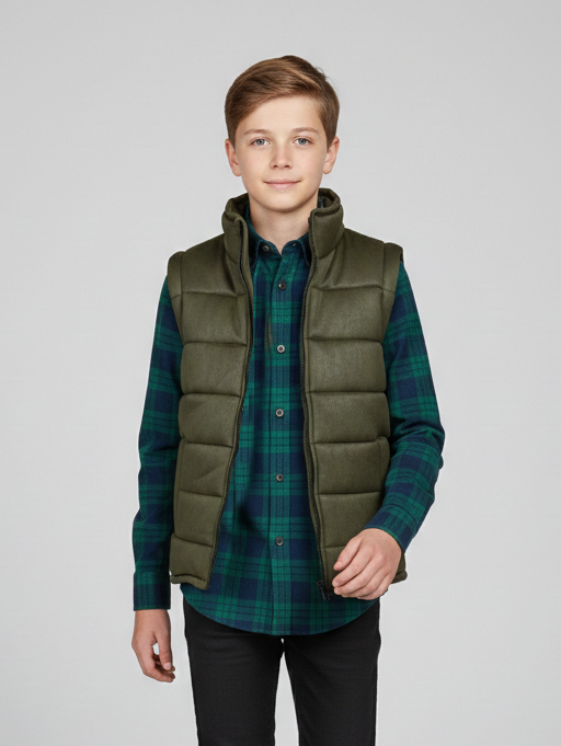 Payper Winter Sleeveless Zipper Mockneck Jacket For Kids-Olive Green-PSJ09