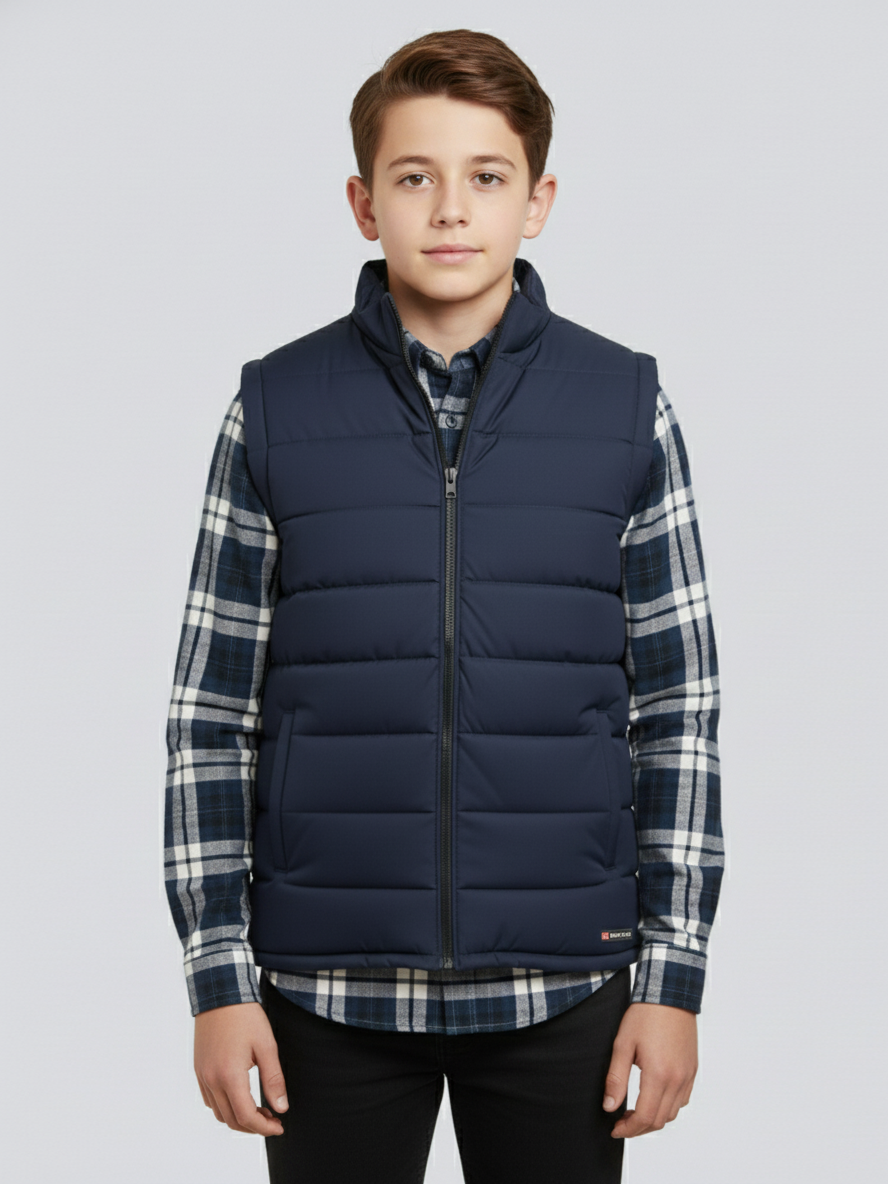 Payper Winter Sleeveless Zipper Mockneck Jacket For Kids-Dark Navy-PSJ01