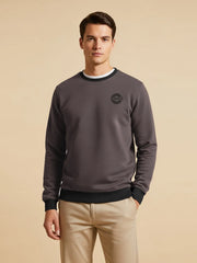 ZARA Fleece Funky Style Sweatshirt For Men-Chocolate Brown with Black-BE2549