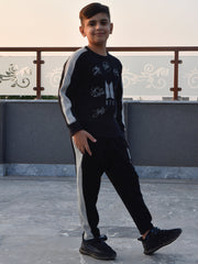 BTS Fleece Tracksuit For Kids-Black with Grey-BR868