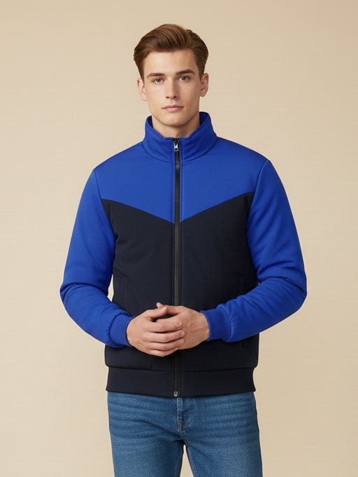 Payper Winter Zipper Mockneck Jacket For Men-Royal Blue & Dark Navy-PHPH34
