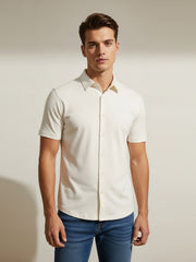 Louis Vicaci Half Sleeve Viscous Casual Shirt For Men-Off WHite-AU1Y