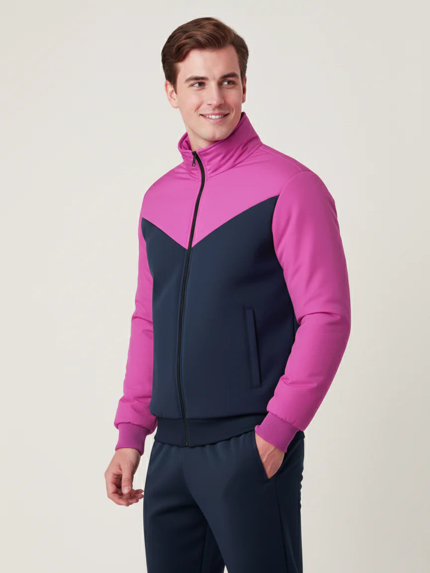 Payper Winter Zipper Mockneck Jacket For Men-Pink & Dark Navy-PH28